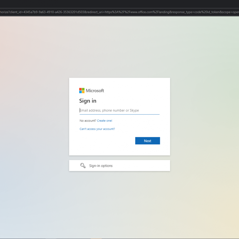 Microsoft 365 login page screenshot